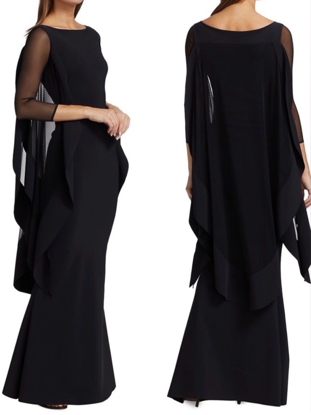 Chiara Boni Black Maxi Gown with Sheer Draped Cape